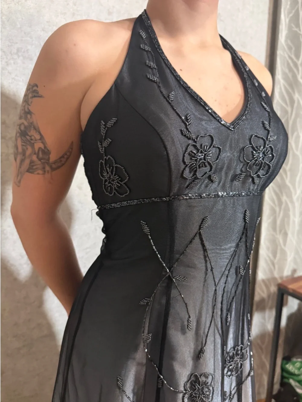 Vintage Cache Beaded Halter Neck Evening Dress with beaded details - Picture 7 of 11